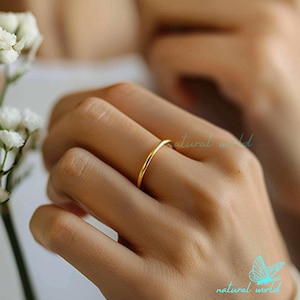 Anello a fascia semplice in oro 14K, anello a fascia semplice in oro spesso, anello a fascia semplice lucida, anello nuziale semplice a cupola o piatto, anello semplice semplice da 2 mm