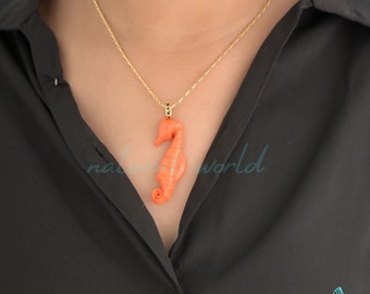 Gemstone 14k Gold Seahorse Pendant, 14k Gemstone Seahorse Pendant, Gold larimar Seahorse, Designer Seahorse Pendant, Gold Seahorse Jewelry