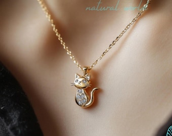 14k Gold Katze Massiv Anhänger Katze Mit Herzcharme