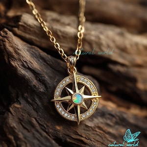 14K Gold Compass Pendant, Gold Compass Pendant, Designer Gold Compass Charm, Gold Diamond Compass Pendant, Gold Northstar Compass Pendant