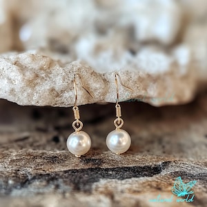 Simple Gold Hook Pearl Earring, Real White Pearl Earrings, Minimalist Modern Wedding Pearl Earring, Dainty Pearl Hoop Earring, For Her