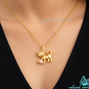 14k Gold Gemstone Cat Pendant, Solid 14k Gold Cat Pendant, 14k Gold Cat Jewelry, Gold Animal Jewelry, Designer Cat Pendant, 14k Cat pendant