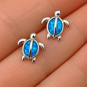 925 Silver Gemstone Turtle Studs, Sea Turtle Studs Earrings, Blue Opal Turtle Studs, Mini Sea Turtle Studs, Turquoise Sea Turtle Studs