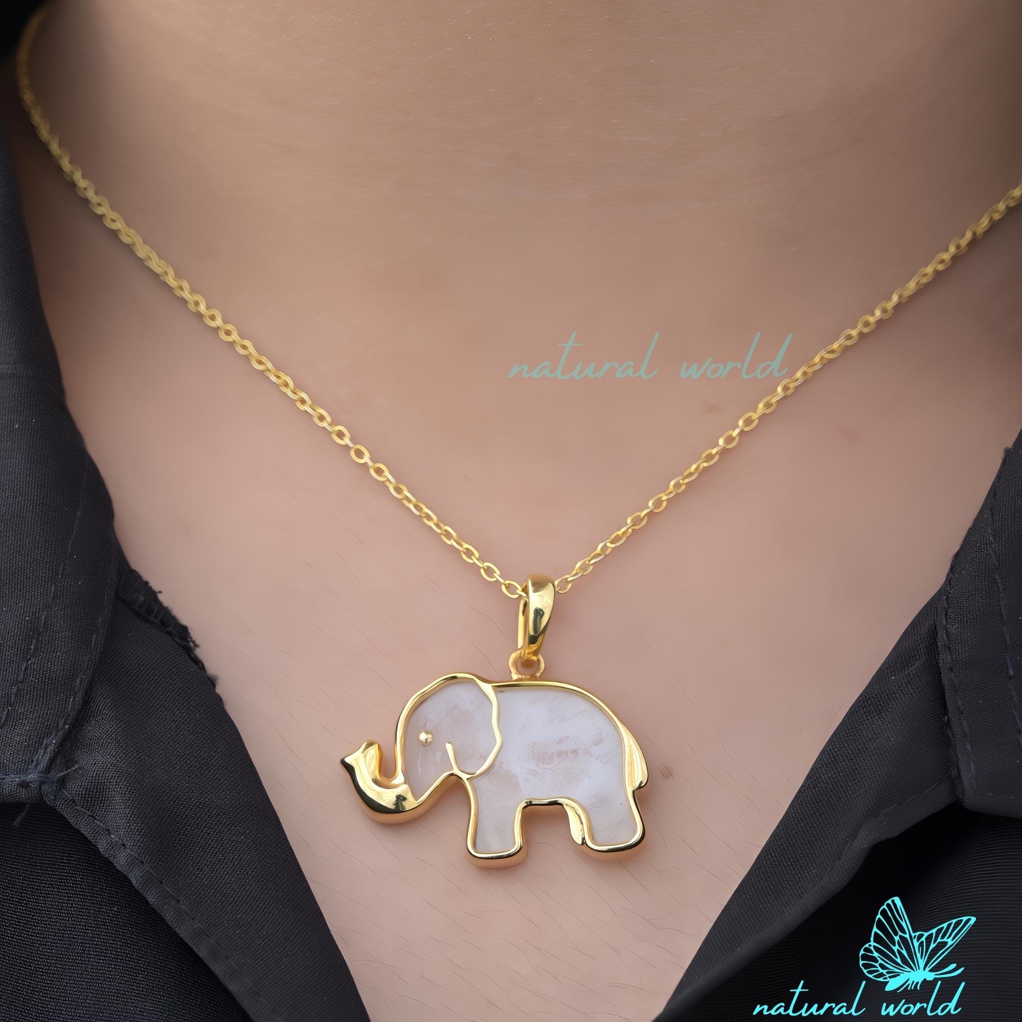 ✨Vintage Gold-Tone 2 Elephants on Black Horn Pendant Necklace✨Preloved Pendant Necklace Elephant in Heart Real 10K Yellow White  main image 4