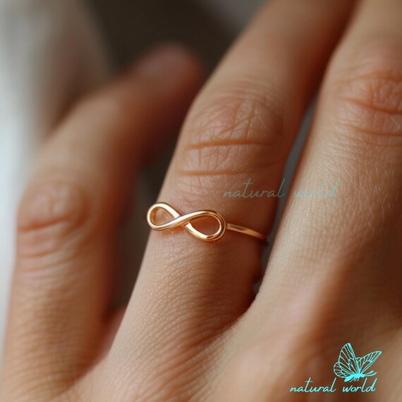 14k Gold Infinity Ring, 925 Silver Band