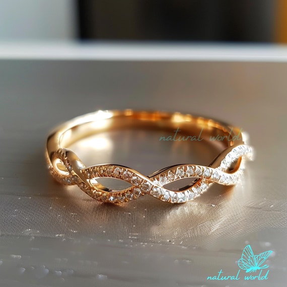 14k Gold Diamond Infinity Ring: Moissanite Gemstone, 925 Silver