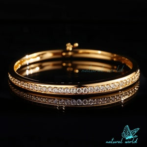 Solid 14k Gold Pave Diamond Bangle, Solid Pave Bangle, Handmade Diamond Bangle, Diamond Bangle, Pave Hinged Bangle Bracelet