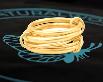 Anneau multiconnecté en or 14 carats, anneau de connecteur à emboîtement, anneau à liaisons multiples conjointes, anneau à maillons Trinity à emboîtement, anneau de maillon de connecteur