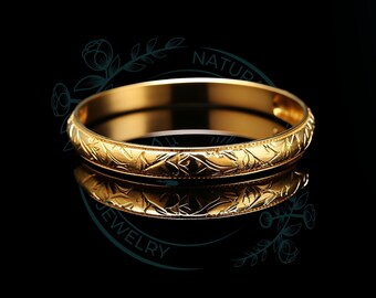 Marathon 14kt Gold Filled Etched Bangle Bracelet Vintage Signed 14k Gold Filled Marathon Heart Pattern  main image 2