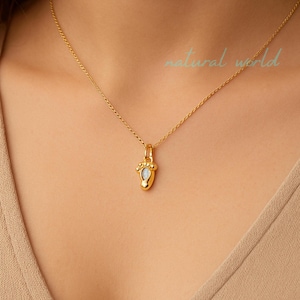 14K Gold Foot Pendant, Diamond Foot Pendant Necklace, Foot Print Pendant, Dainty Cute Feet Pendant, Gold Baby Footprint Pendant