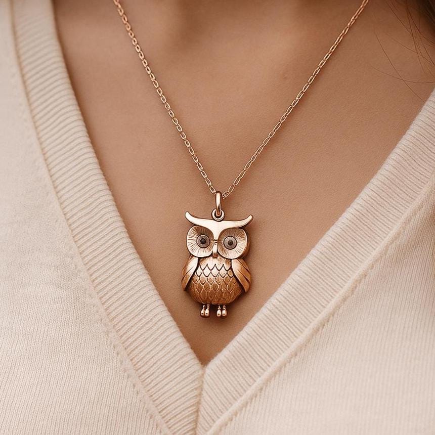 14K Gold Plated Owl Pendant, Gold Night Owl Pendant, Dainty Owl Charm Pendant, Gold Mughal Owl Penda