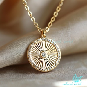 Colgante redondo estriado de oro de 14 quilates, colgante redondo estriado de diamantes, colgante redondo estriado, joyería con dije estriado, colgante redondo estriado de diseñador
