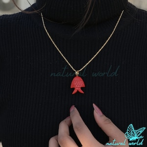 14K Yellow Gold Fish Pendant, Gold Lucky Fish Pendant, Gemstone Carving Fish Pendant, Designer Handmade Fish Charm, Gold Animal Fish Pendant