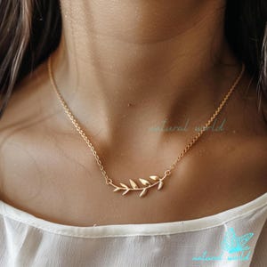 14k Gold Olive Leaf Necklace, Olive Leaf Vine Pendant Necklace, Gold Leaves Necklace, Olive Branch Charm Necklace, Dainty Olive Leaf Pendant