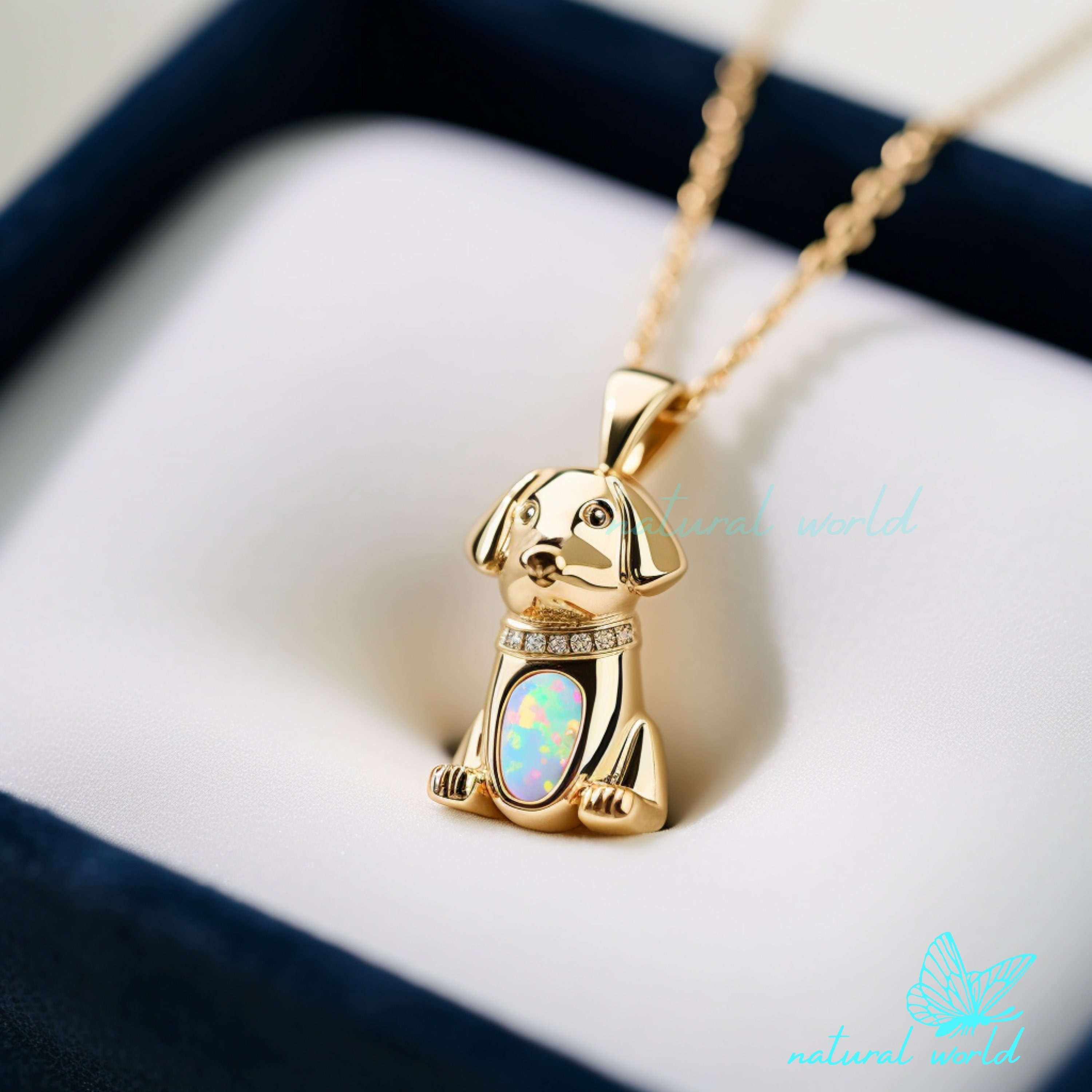 14k Gold Gemstone Dog Pendant, Gold Ethiopian Opal Dog Pendant, Designer  Gemstone Dog Pendant, Gold Puppy Dog Pendant, Dog Lover Jewelry