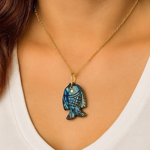 14K Yellow Gold Fish Pendant, Gold Lucky Fish Pendant, Gemstone Carving Fish Pendant, Designer Handmade Fish Charm, Gold Animal Fish Pendant