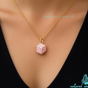 14K Gold Dice Charm Pendant, Delicate Game Dice Pendant, 3D Casino Dice Pendant, Enamel Casino Dice Pendant, Tiny Game Dice Pendant
