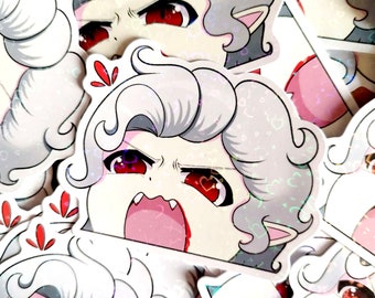 Astarion angy Face Vinyl Holographic Heart Sticker - Baldur's Gate 3 Fan Art