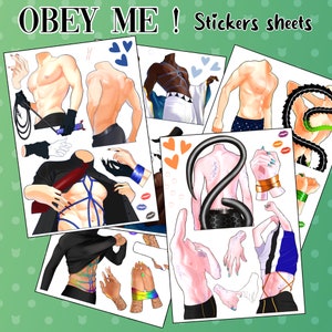 Obey Me Shall We Date & Nightbringer Sticker Sheets - Lucifer, Leviathan, Satan, Simeon and Solomon torsos and hands collection