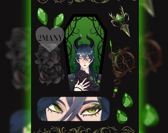 Dragon fae prince - sticker sheet - coffin black roses green eyes green gems