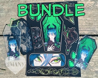 Black roses and coffin - dragon fae prince bundle - keychain/charm, stickers sheet and sticker