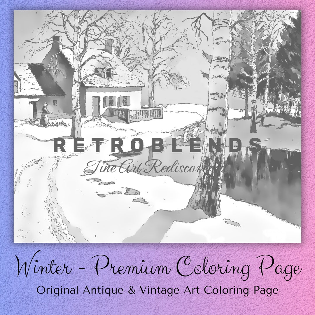 Winter Coloring Page Coloring Page for Adults Vintage Art - Etsy