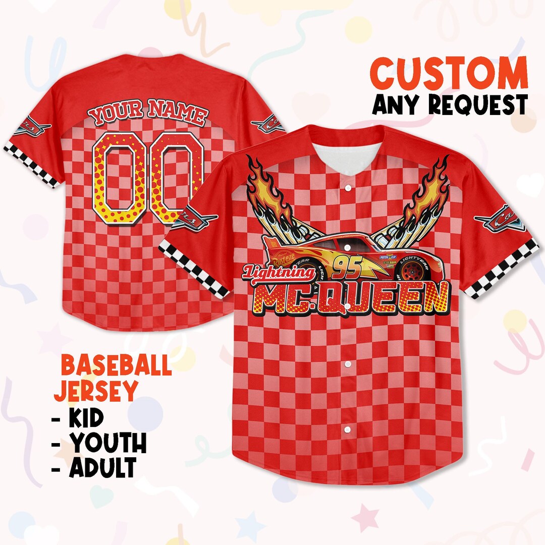 Custom Cars Lightning Mcqueen Red Goal Baseball Jersey Etsy