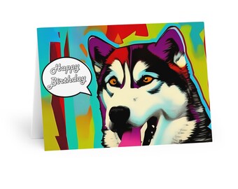 Huskie Dog Birthday Card - 5-Pack Cards - Blank inside