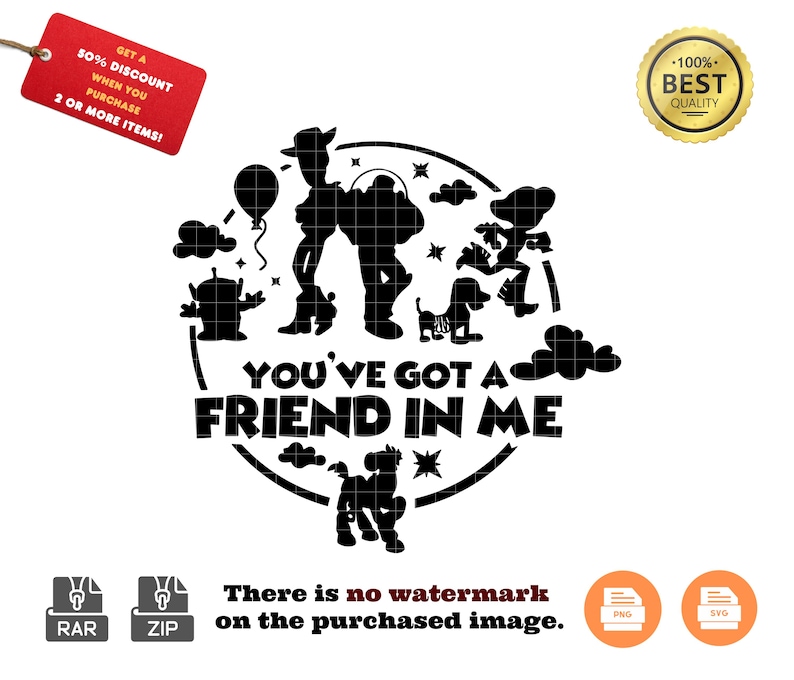 Toy Story SVG file featuring beloved characters Woody and Buzz Lightyear, perfect for Cricut and Silhouette projects. Ideal for creating personalized T-shirts, DIY crafts, and printables, this Toy Story design is ready to use in PNG and SVG formats