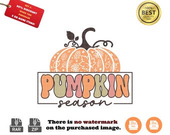Autumn Pumpkin Season SVG & PNG Clipart - Fall Harvest Graphic with Leaves