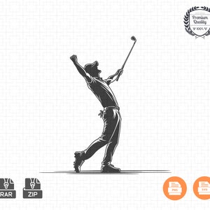 Victorious Golfer: Celebratory Moment | Golf svg, Golfing Svg, Golfing Design Svg, Golf logo, Golf ball svg, Golf vector, Line Art Print