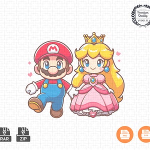 Super Mario PNG, Super Mario and Princess, Super Mario Transparent PNG, Mario and Luigi, Mario Bros. Movie PNG, Sublimation Design