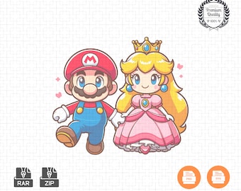 Super Mario & Prinsessan Peach PNG: Sublimeringsdesign (digital nedladdning)