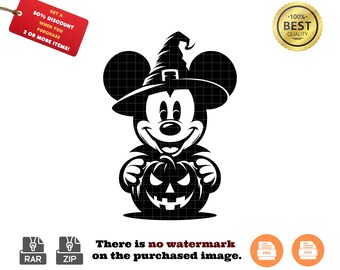 Mickey Halloween SVG: Witch Hat Mouse with Pumpkin (Cut File)