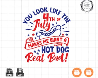 Divertido perrito caliente del 4 de julio (SVG y PNG) (descarga digital)