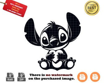 Stitch & Angel SVG: Heart Cartoon Silhouette (Digital Download)