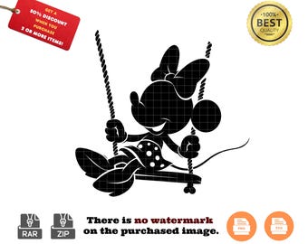 Minnie Mouse on Swing SVG PNG: Cartoon Clipart (Digital Download)