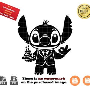 Happy Birthday Stitch SVG & PNG | Cute Stitch Birthday Designs | Perfect for Creating Custom Crafts with High-Quality Stitch Clipart and SVG