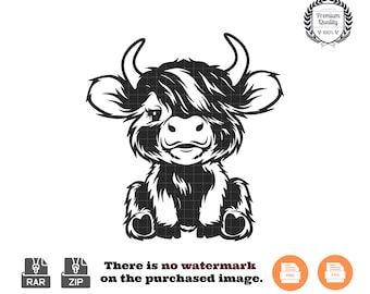 Cute Highland Cow SVG, Baby Cow Clipart (Digital Files)