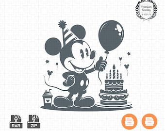 Mickey Mouse Birthday Silhouette – High-Quality Print Design (SVG, PNG)
