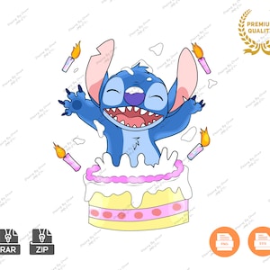 Happy Birthday Stitch PNG, Birthday Stitch SVG, Birthday Lilo and Stitch SVG, Cute Stitch Svg, Stitch Clipart Png, Stitch Svg File