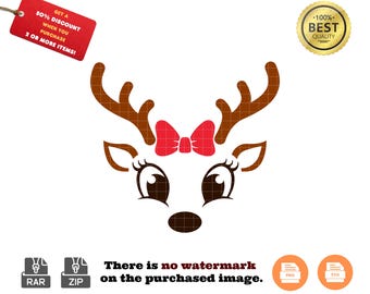 Girl Reindeer Face SVG PNG: Christmas Vector Clipart (Digital Download)