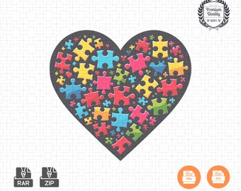 Rompecabezas de corazón para la concienciación sobre el autismo (Svg/Png) - En abril vestimos de azul (Descarga digital)