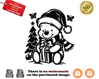 Winnie the Pooh Christmas SVG: Bear with Gift (Digital Download)