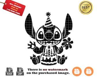 Birthday Stitch SVG, Cute Lilo and Stitch Clipart (PNG, SVG)