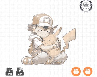 Pikachu & Ash Pokemon Fan Art, Transparent PNG SVG (Digital Download)