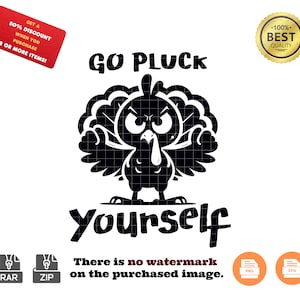 Humorous Thanksgiving Turkey SVG | &#39;Go Pluck Yourself&#39; Angry Turkey Face | Vegan Thanksgiving Design | Files for Cricut and Silhouette