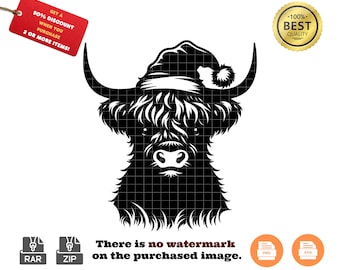 Highland Cow Christmas SVG, Heifer Clipart (Digital Download)