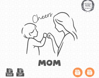 Arte de linha de toque de punho de mãe e filho - Cheer Mom SVG PNG (download digital)