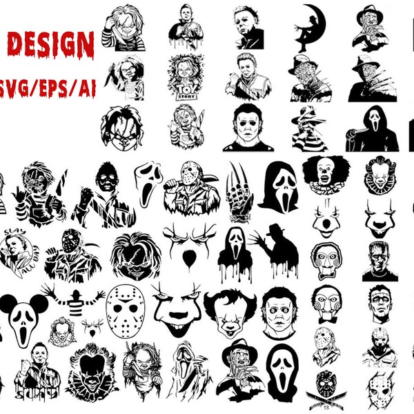 65+ Horror SVG Bundle Halloween Horror SVG Horror Friends svg Horror characters svg Halloween svg Cricut cut file, PNG, Eps